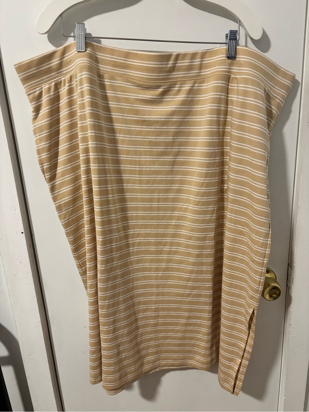 Isaac Mizrahi Tan and White Striped Knit Skirt